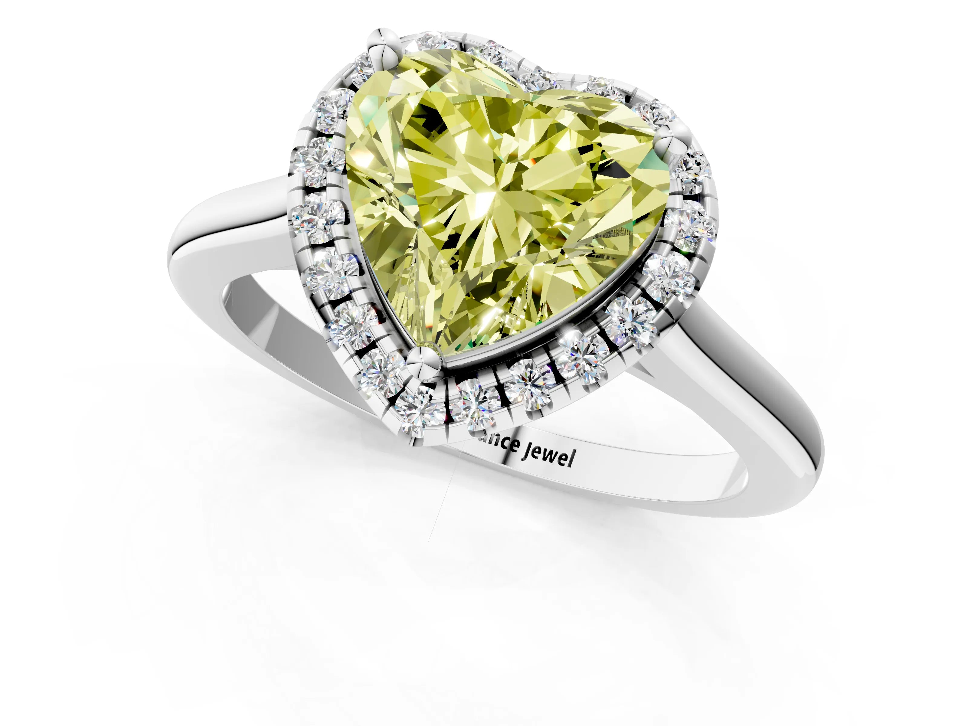 White gold Fancy Yellow Heart Cut Halo Round Diamond Solitaire Engagement Ring with Pave Band and Four-Prong Setting_27
