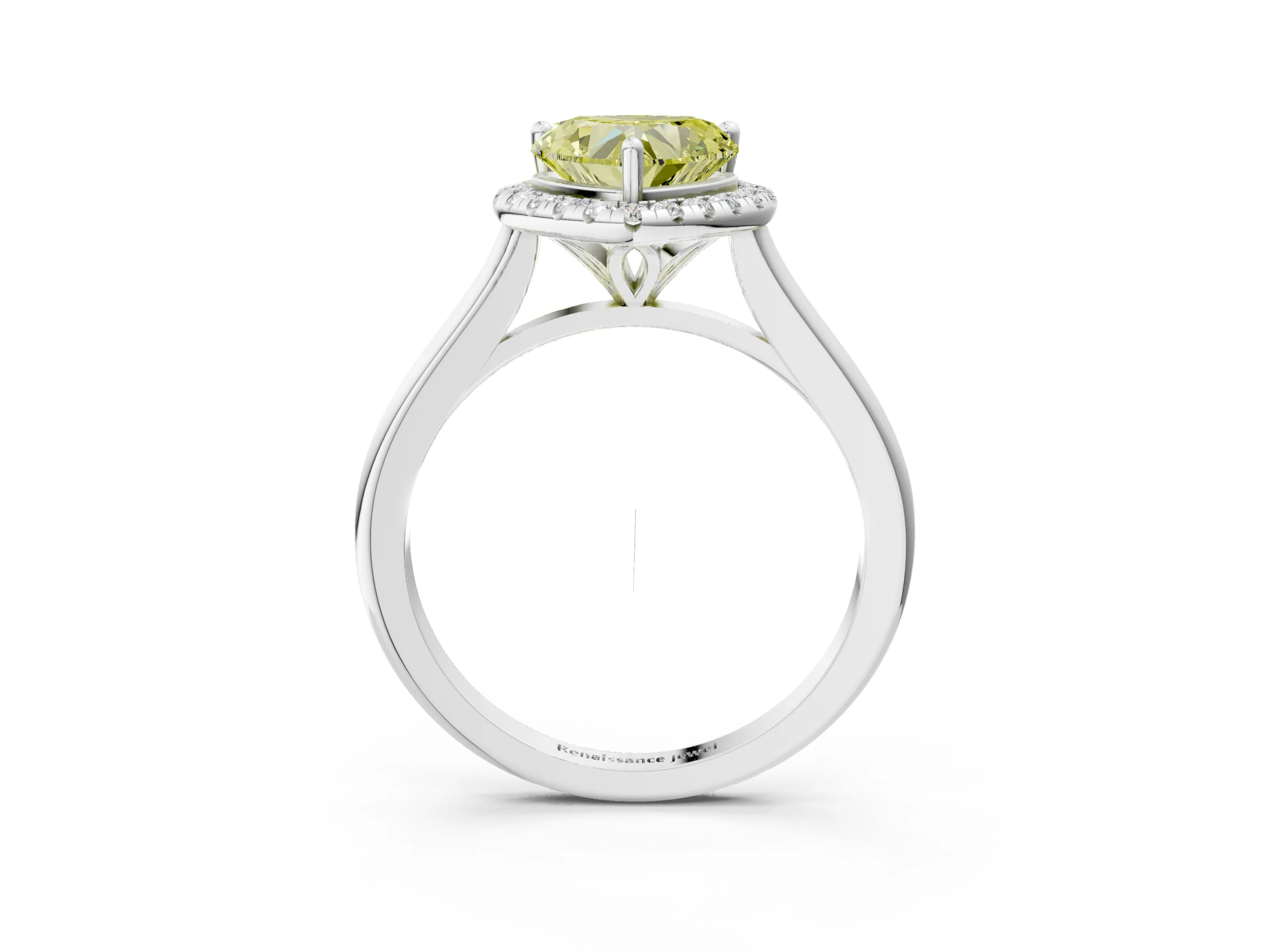 White gold Fancy Yellow Heart Cut Halo Round Diamond Solitaire Engagement Ring with Pave Band and Four-Prong Setting_27
