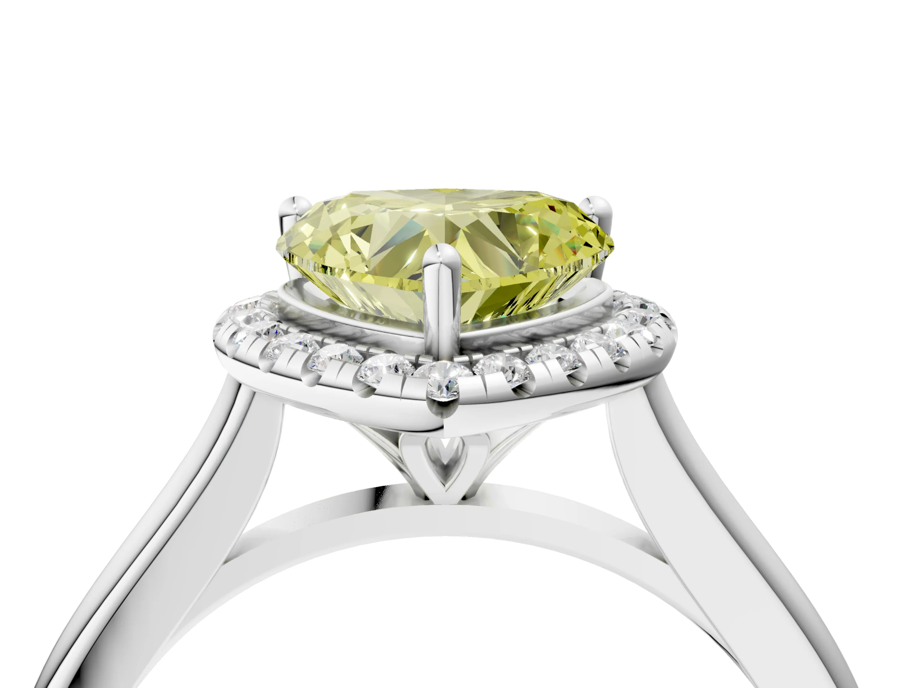 White gold Fancy Yellow Heart Cut Halo Round Diamond Solitaire Engagement Ring with Pave Band and Four-Prong Setting_28