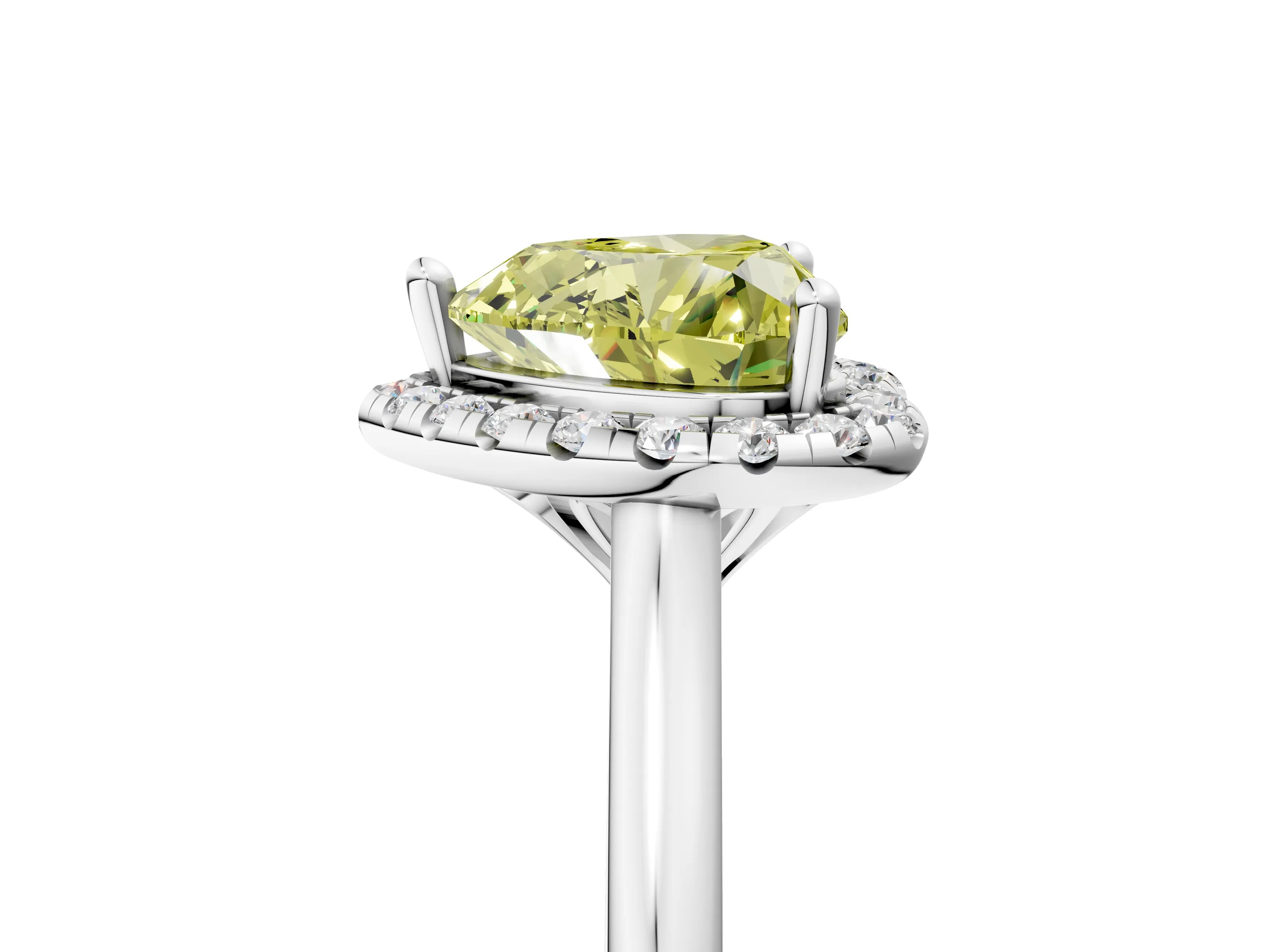 White gold Fancy Yellow Heart Cut Halo Round Diamond Solitaire Engagement Ring with Pave Band and Four-Prong Setting_29