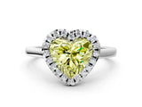White gold Fancy Yellow Heart Cut Halo Round Diamond Solitaire Ring with Pavé Band and Four-Prong Setting_12