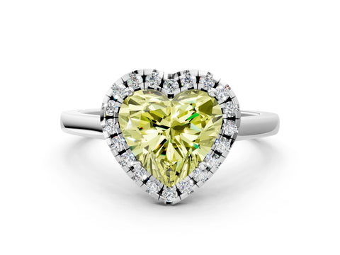 White gold Fancy Yellow Heart Cut Halo Round Diamond Solitaire Ring with Pavé Band and Four-Prong Setting_12