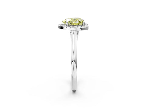 White gold Fancy Yellow Heart Cut Halo Round Diamond Solitaire Ring with Pavé Band and Four-Prong Setting_14