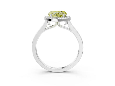 White gold Fancy Yellow Heart Cut Halo Round Diamond Solitaire Ring with Pavé Band and Four-Prong Setting_15