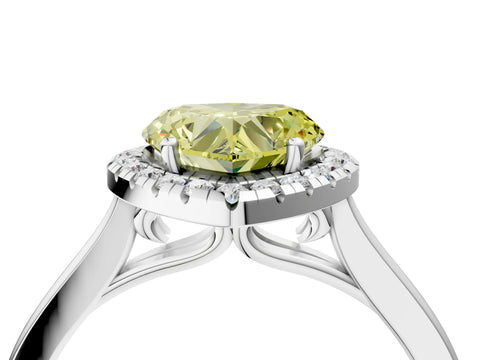 White gold Fancy Yellow Heart Cut Halo Round Diamond Solitaire Ring with Pavé Band and Four-Prong Setting_16
