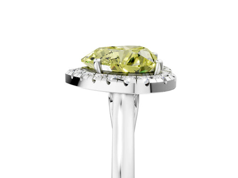 White gold Fancy Yellow Heart Cut Halo Round Diamond Solitaire Ring with Pavé Band and Four-Prong Setting_17