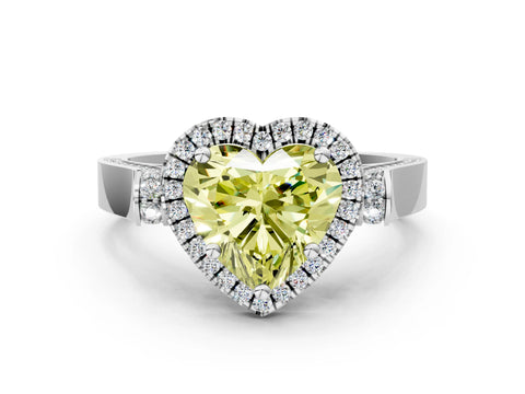 White gold Fancy Yellow Heart Cut Halo Round Diamond Twist Band with Four-Prong Setting_24