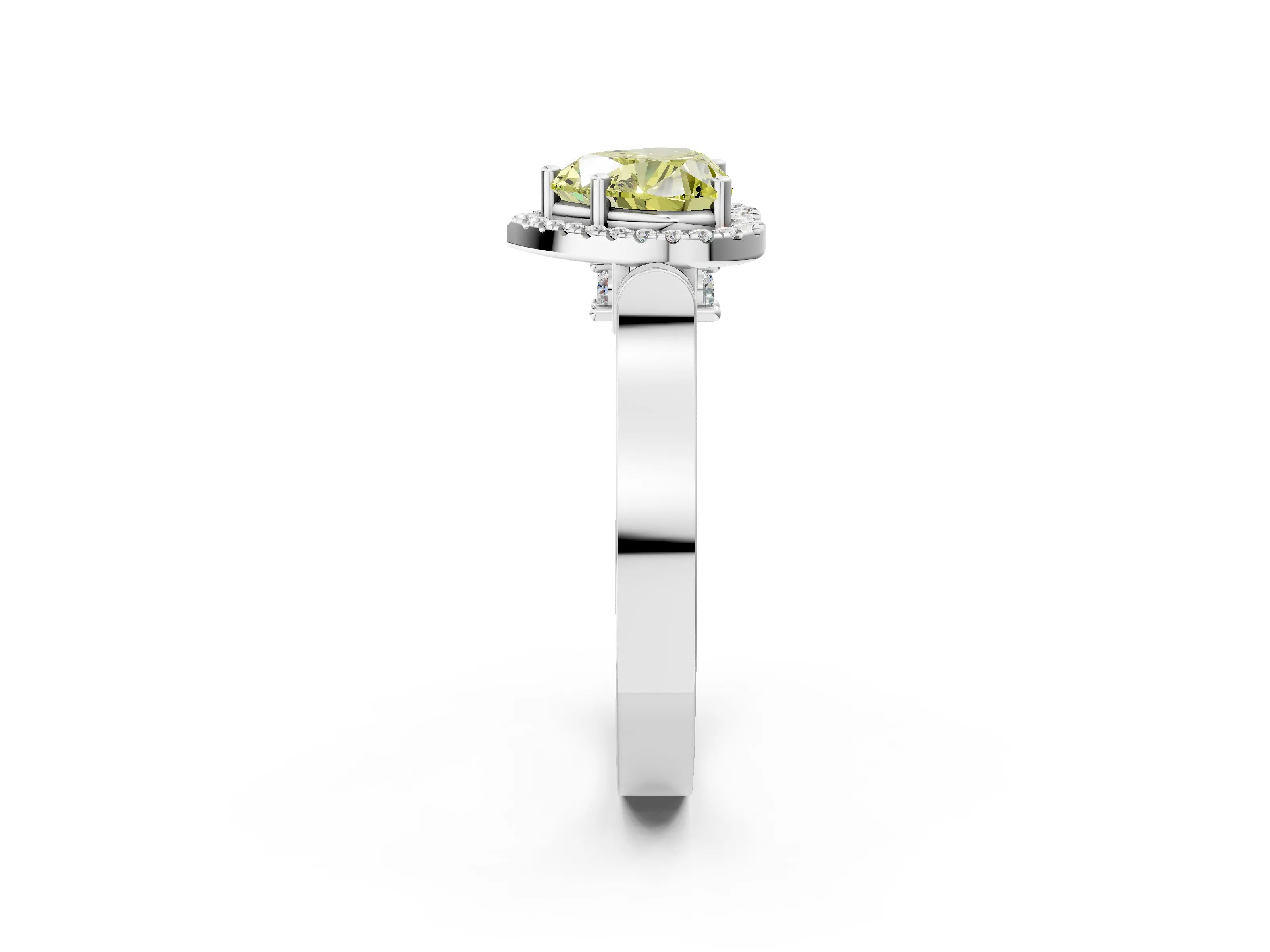 White gold Fancy Yellow Heart Cut Halo Round Diamond Twist Band with Four-Prong Setting_26