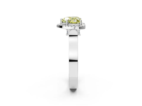 White gold Fancy Yellow Heart Cut Halo Round Diamond Twist Band with Four-Prong Setting_26