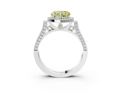 White gold Fancy Yellow Heart Cut Halo Round Diamond Twist Band with Four-Prong Setting_27