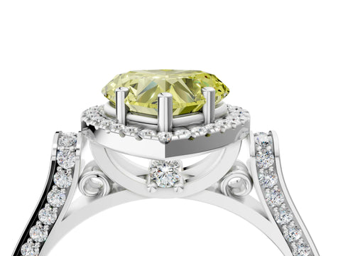 White gold Fancy Yellow Heart Cut Halo Round Diamond Twist Band with Four-Prong Setting_28
