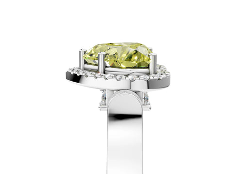White gold Fancy Yellow Heart Cut Halo Round Diamond Twist Band with Four-Prong Setting_29