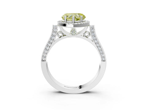 White gold Fancy Yellow Heart Cut Halo Round Diamond Twist Band with Four-Prong Setting_3
