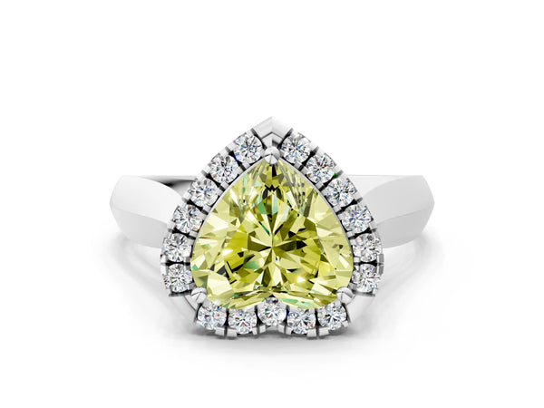Platinum Fancy Yellow Heart  Cut Halo Solitaire Engagement Ring with Square Band and Four-Prong Setting