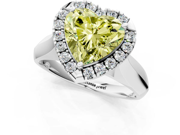 White gold Fancy Yellow Heart  Cut Halo Solitaire Engagement Ring with Square Band and Four-Prong Setting