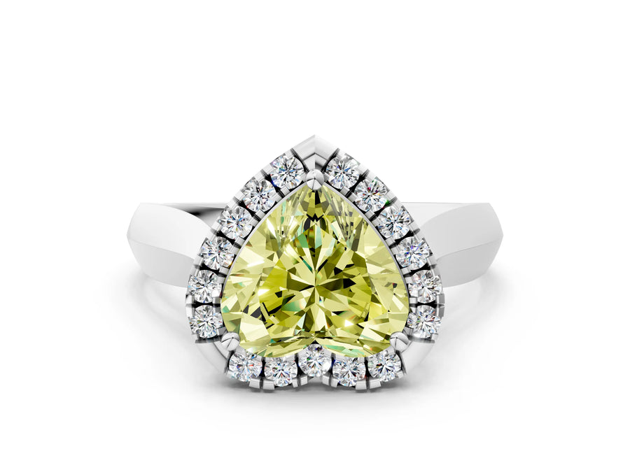 White gold Fancy Yellow Heart  Cut Halo Solitaire Engagement Ring with Square Band and Four-Prong Setting