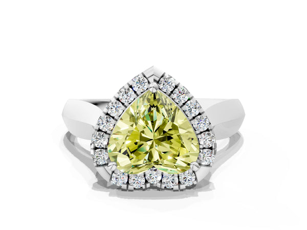 White gold Fancy Yellow Heart  Cut Halo Solitaire Engagement Ring with Square Band and Four-Prong Setting