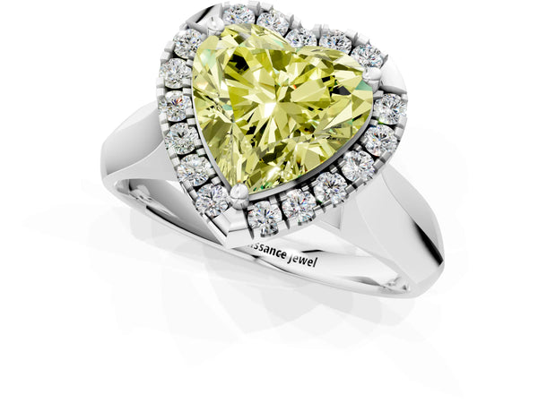 White gold Fancy Yellow Heart  Cut Halo Solitaire Engagement Ring with Square Band and Four-Prong Setting