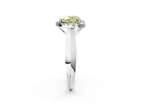 White gold Fancy Yellow Heart  Cut Halo Solitaire Engagement Ring with Square Band and Four-Prong Setting