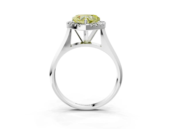 White gold Fancy Yellow Heart  Cut Halo Solitaire Engagement Ring with Square Band and Four-Prong Setting