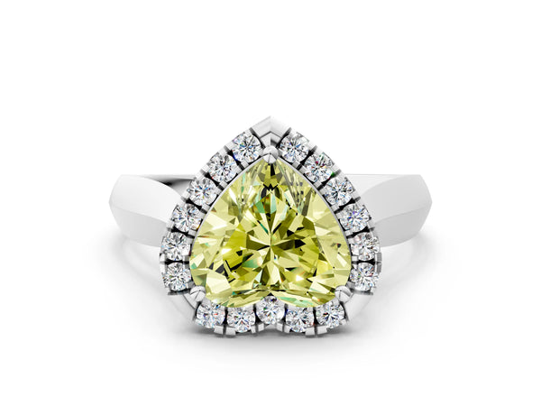 White gold Fancy Yellow Heart  Cut Halo Solitaire Engagement Ring with Square Band and Four-Prong Setting