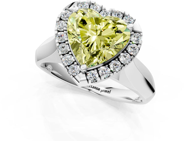 White gold Fancy Yellow Heart  Cut Halo Solitaire Engagement Ring with Square Band and Four-Prong Setting