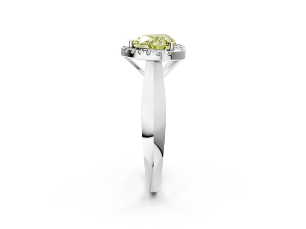 White gold Fancy Yellow Heart  Cut Halo Solitaire Engagement Ring with Square Band and Four-Prong Setting
