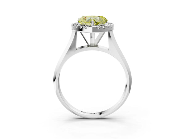 White gold Fancy Yellow Heart  Cut Halo Solitaire Engagement Ring with Square Band and Four-Prong Setting