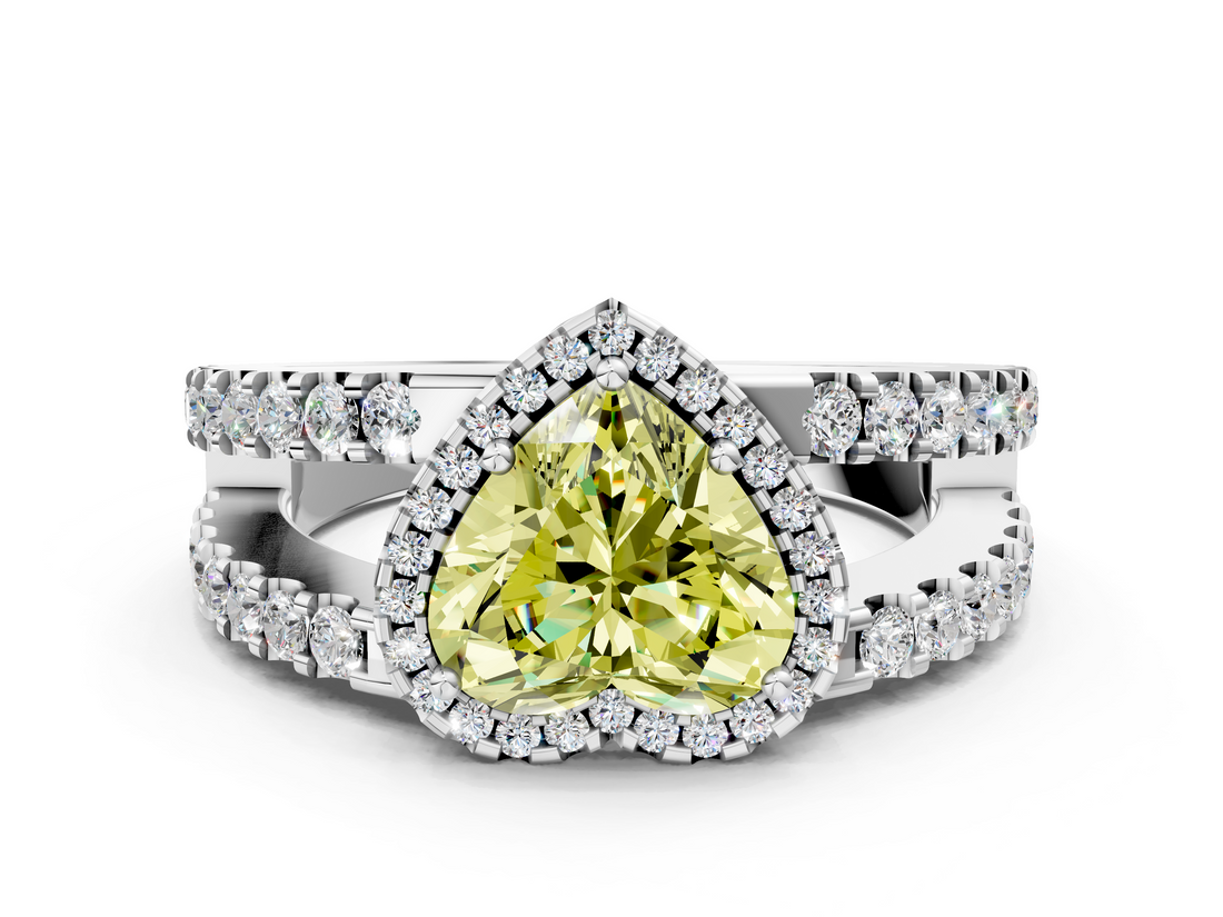 White gold Fancy Yellow Heart  Cut Halo Split Shank Diamond Ring with Four-Prong Setting_45