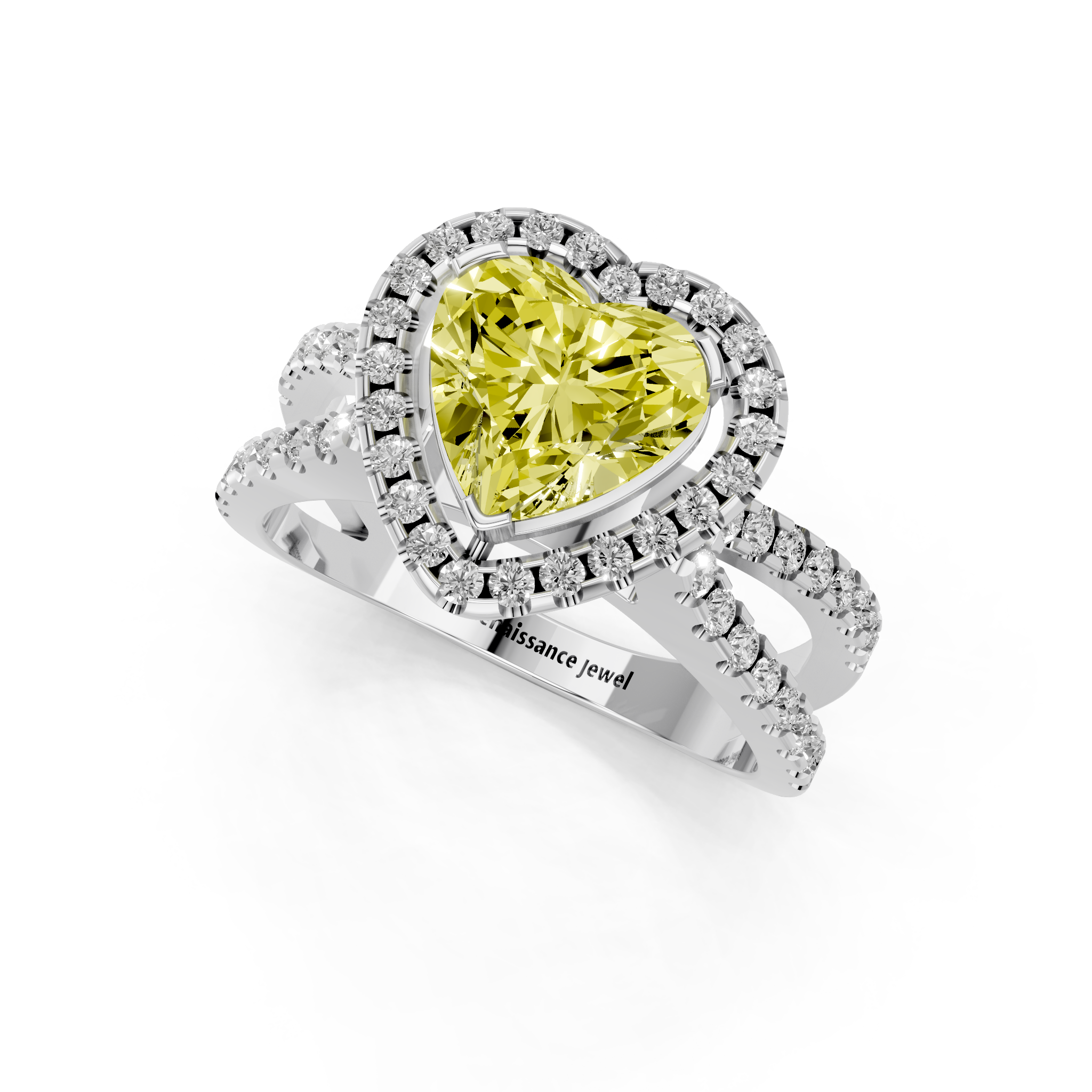 White gold Fancy Yellow Heart  Cut Halo Split Shank Pave Set Ring_25