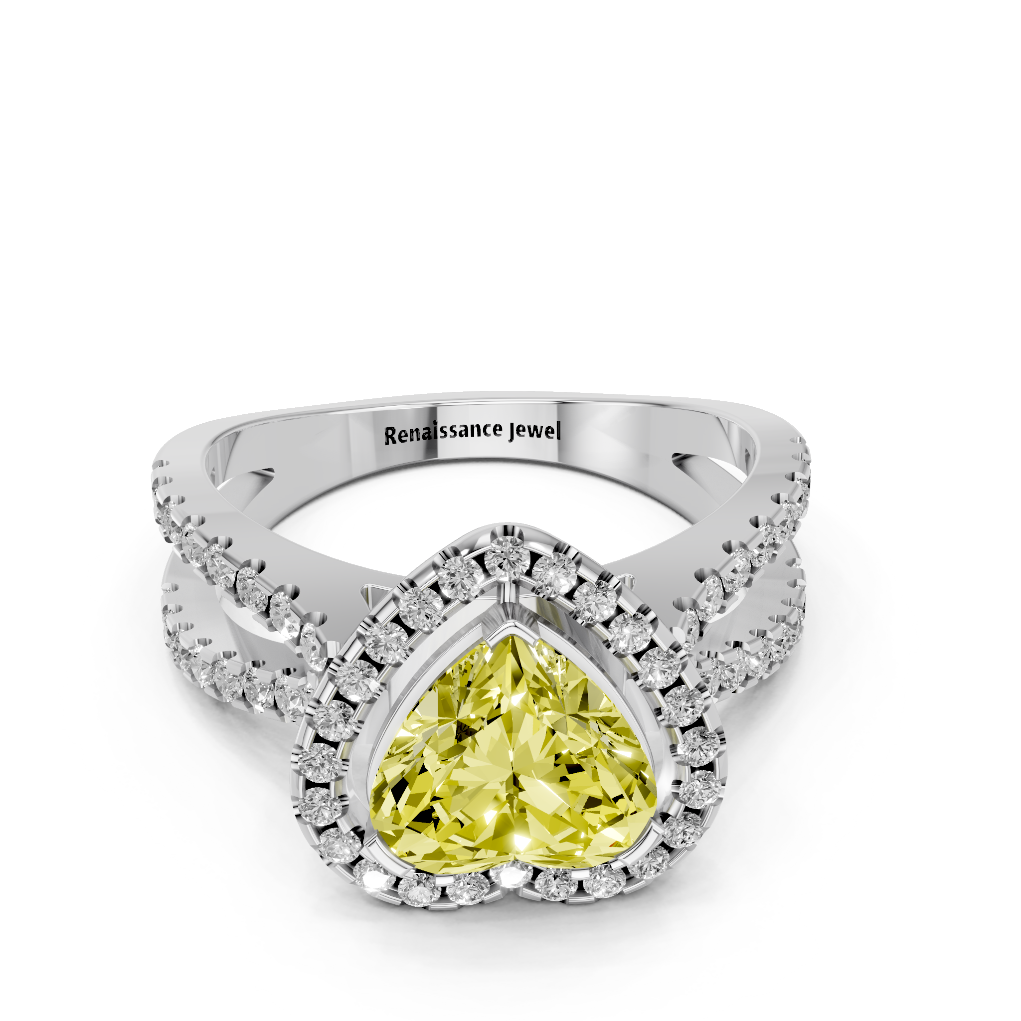 White gold Fancy Yellow Heart  Cut Halo Split Shank Pave Set Ring_33