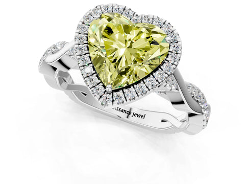 White gold Fancy Yellow Heart Cut Halo Twist Band with Four-Prong Setting_1