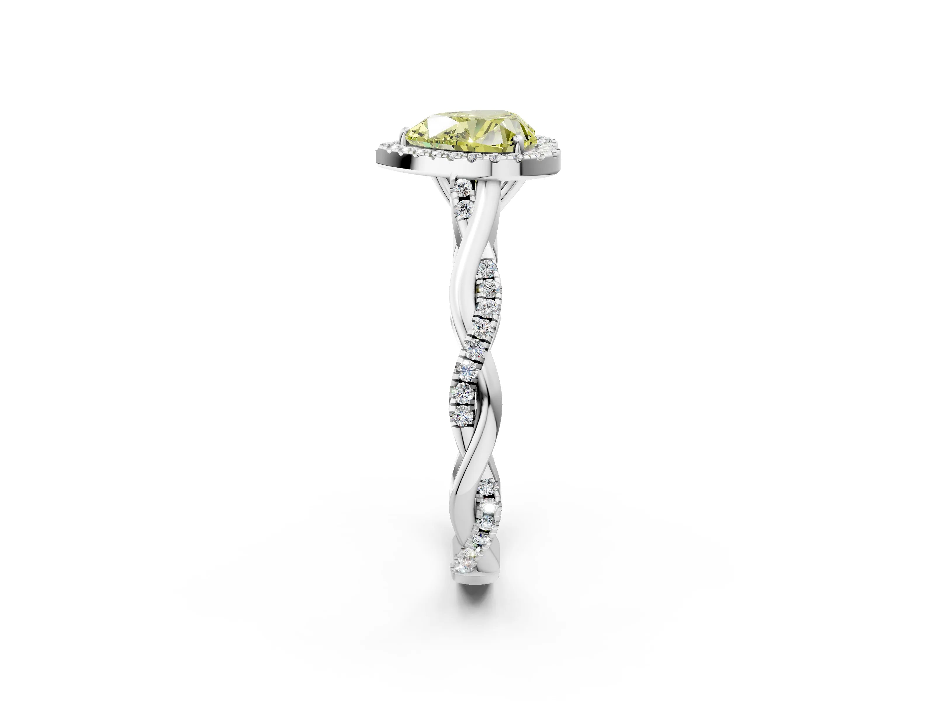 White gold Fancy Yellow Heart Cut Halo Twist Band with Four-Prong Setting_98