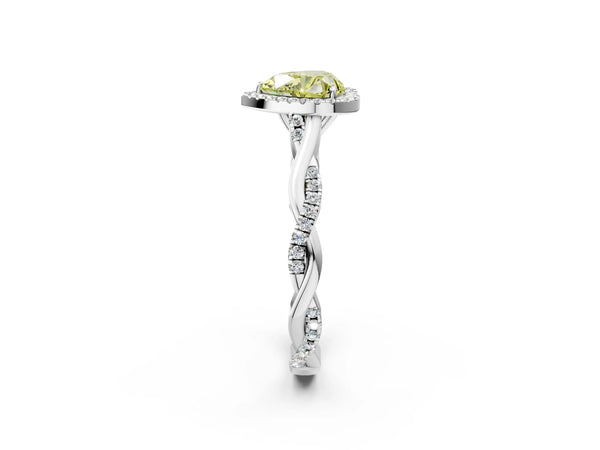 Platinum Heart-Shaped Interwoven Twist Halo Engagement Ring Setting for Fancy Yellow Center