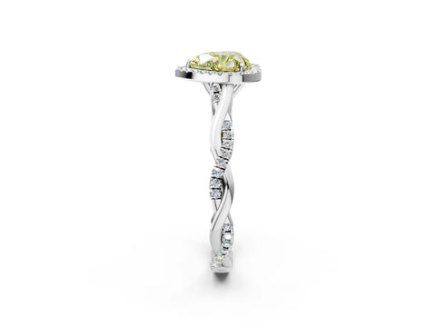 White gold Fancy Yellow Heart Cut Halo Twist Band with Four-Prong Setting_98