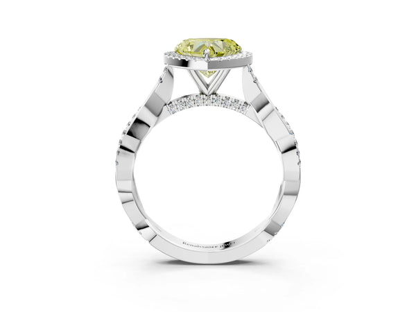 Platinum Heart-Shaped Interwoven Twist Halo Engagement Ring Setting for Fancy Yellow Center