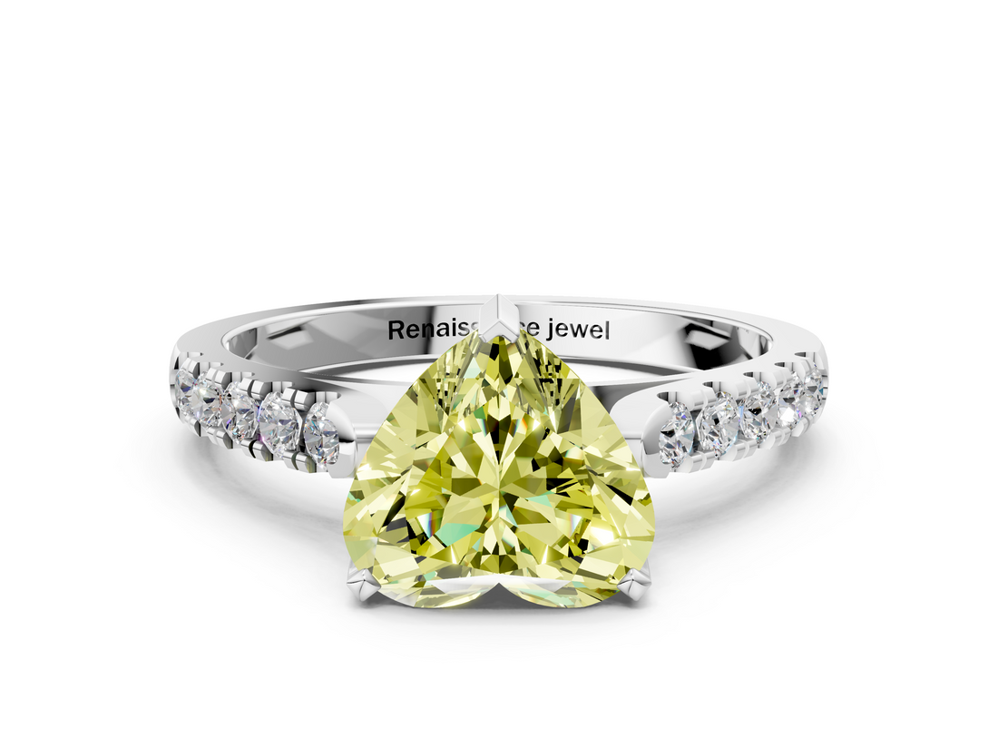 White gold Fancy Yellow Heart  Cut Pavé Band Solitaire Ring with Four-Prong Setting_25