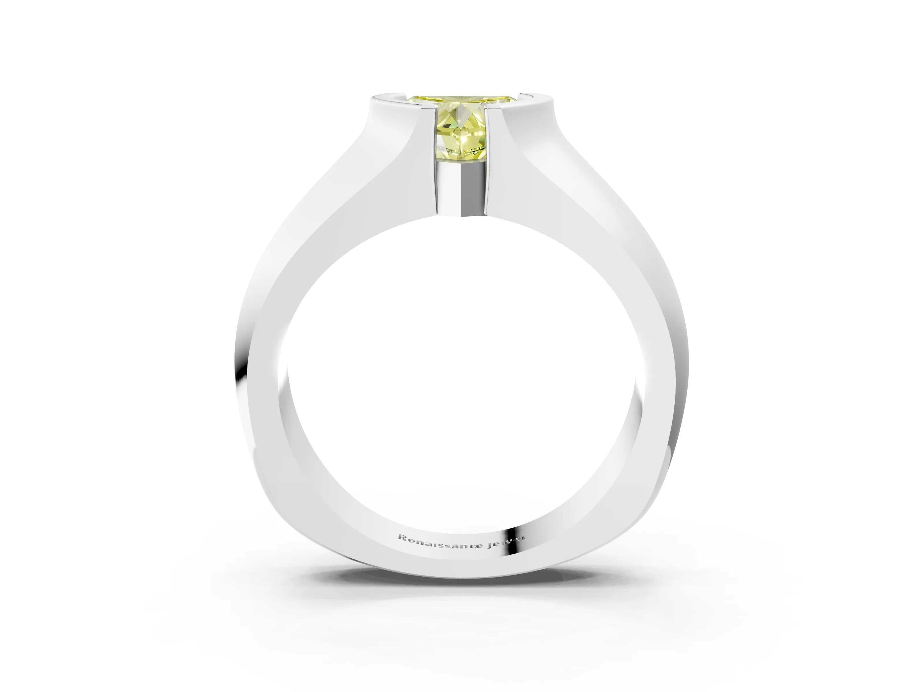 White gold Fancy Yellow Heart Cut Solitaire Bezel Set Diamond Ring with Wide Band_3