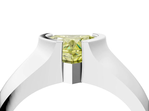 White gold Fancy Yellow Heart Cut Solitaire Bezel Set Diamond Ring with Wide Band_4
