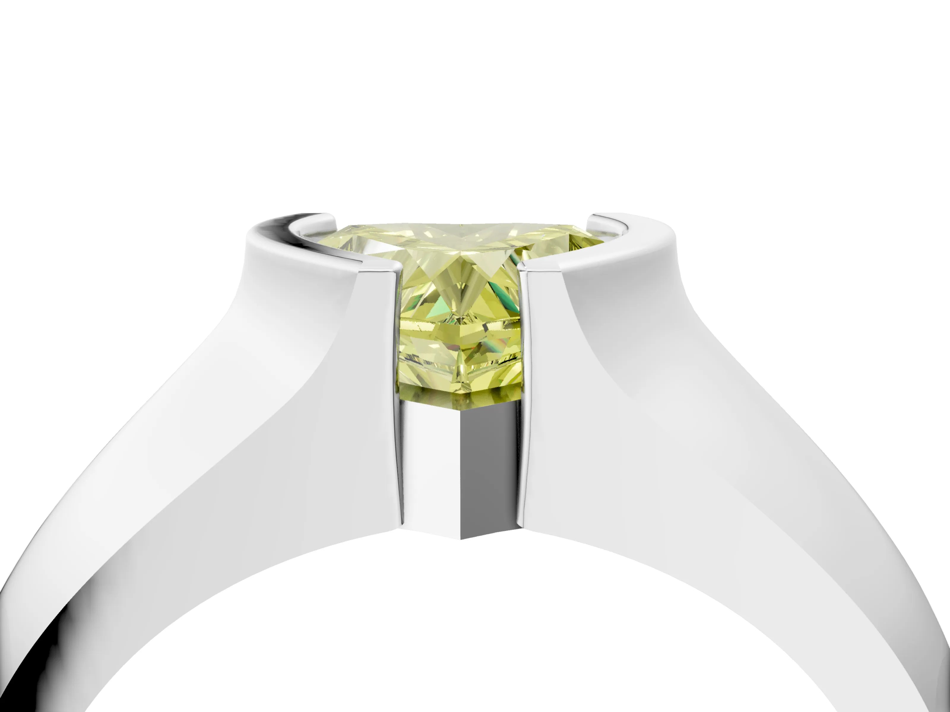 White gold Fancy Yellow Heart Cut Solitaire Bezel Set Diamond Ring with Wide Band_4