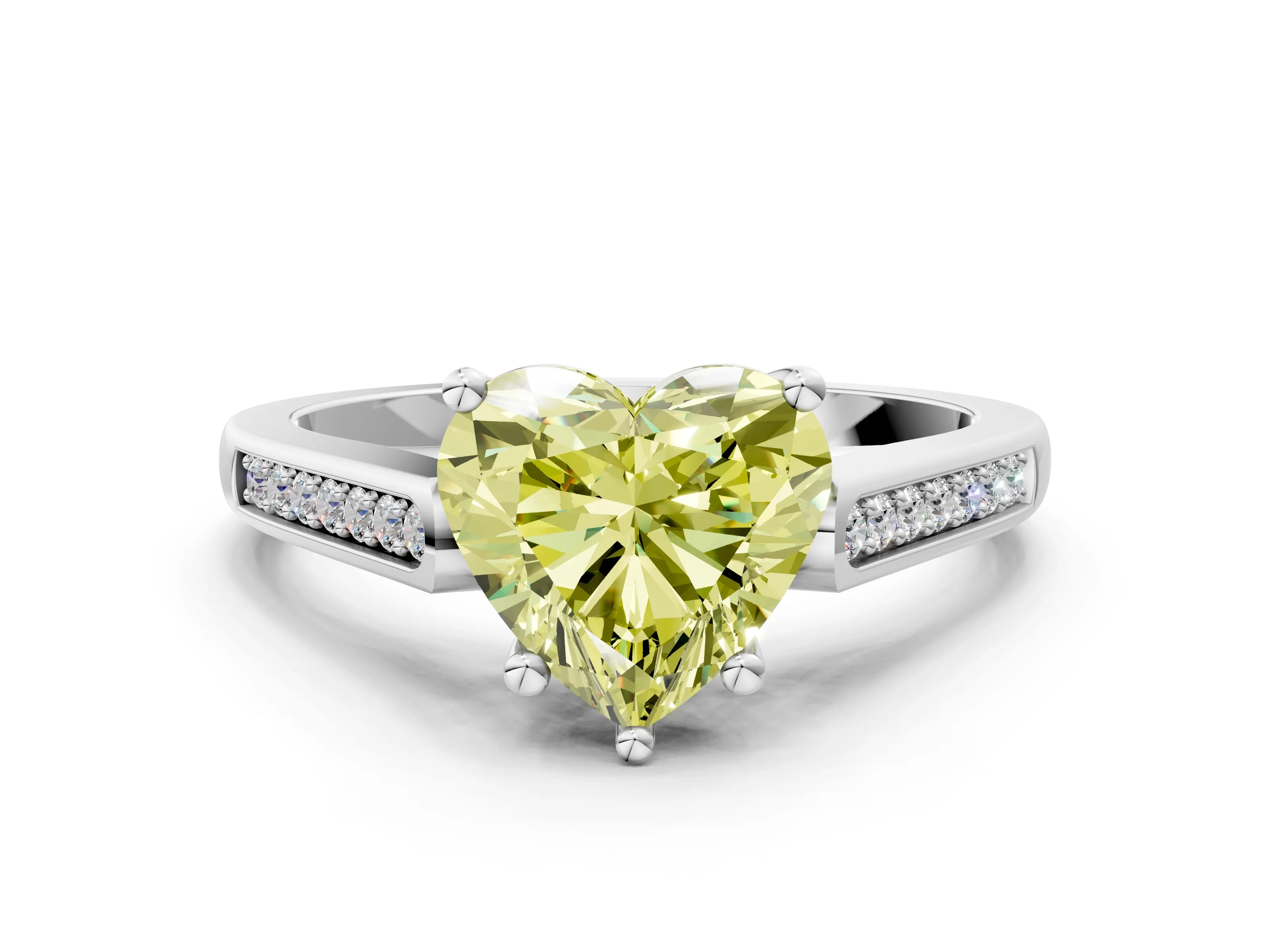 White gold Fancy Yellow Heart Cut Solitaire Cathedral Diamond Engagement Ring with Channel-Set Band and Four-Prong Setting_15