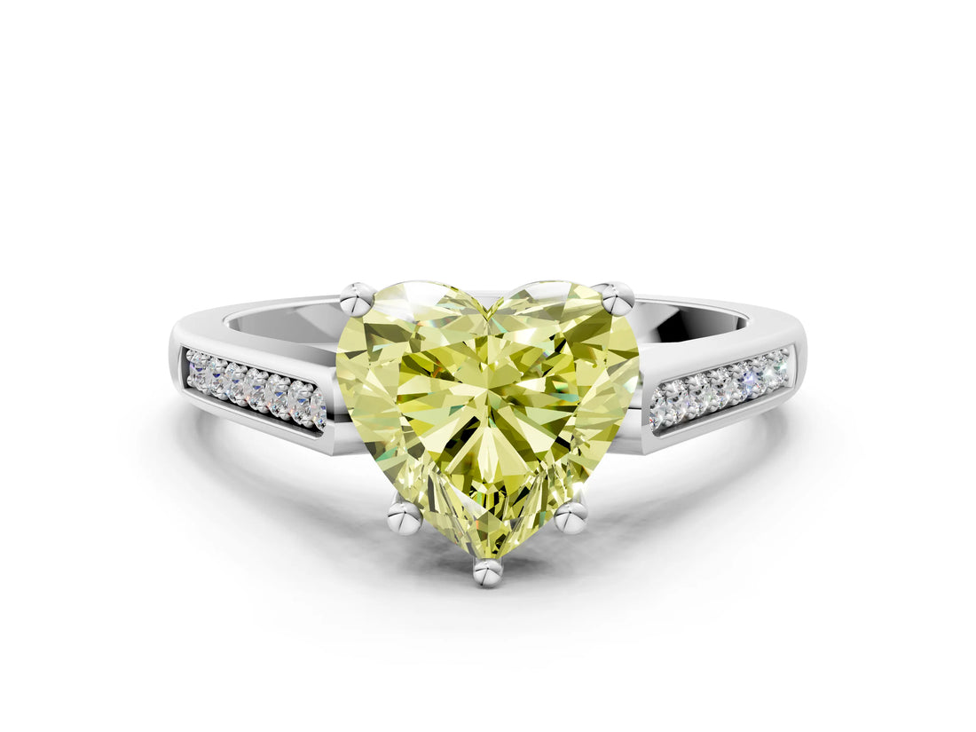 White gold Fancy Yellow Heart Cut Solitaire Cathedral Diamond Engagement Ring with Channel-Set Band and Four-Prong Setting_15