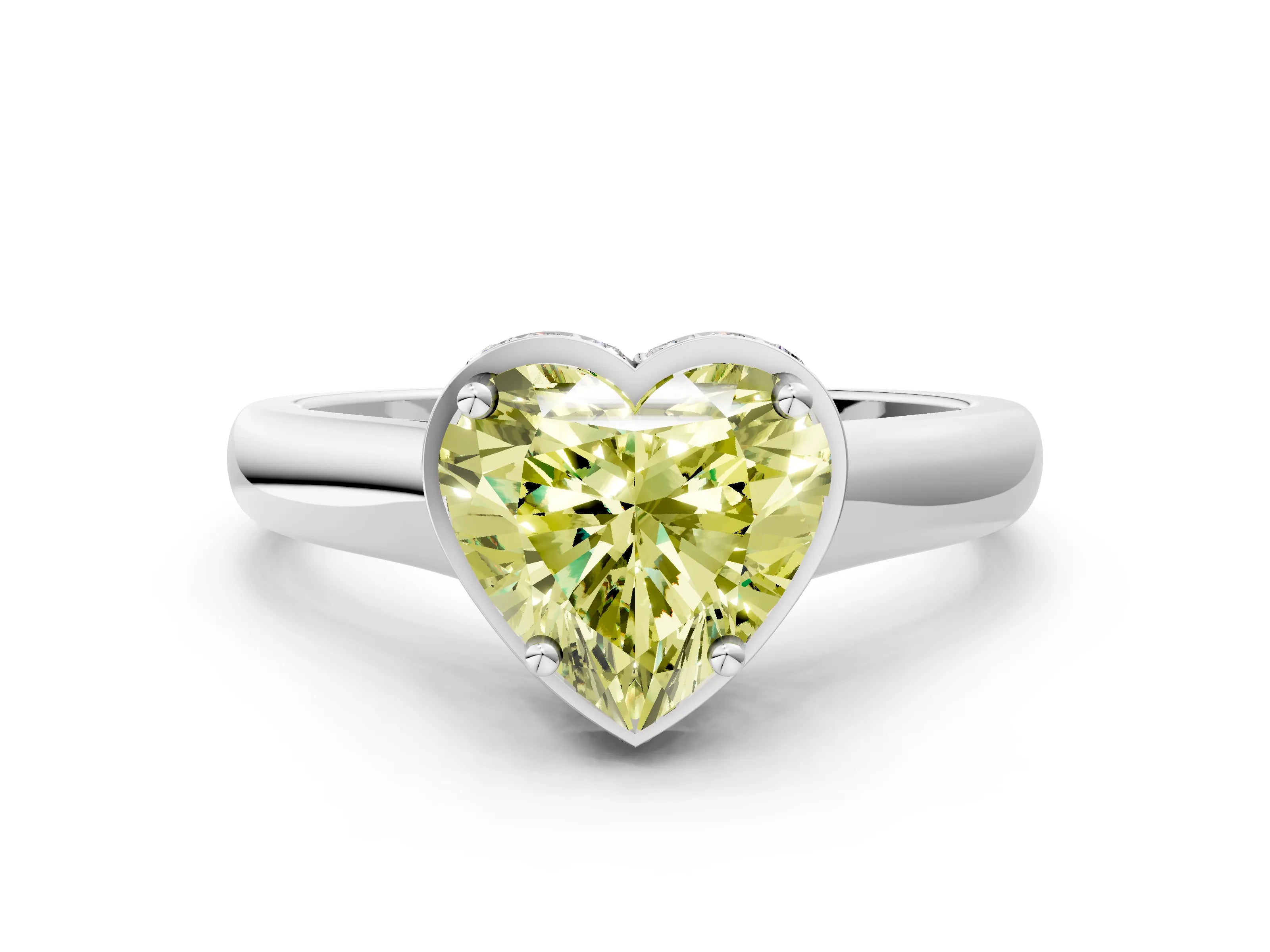 White gold Fancy Yellow Heart Cut Solitaire Diamond Engagement Ring with Four-Prong Setting and Tapered Band_12
