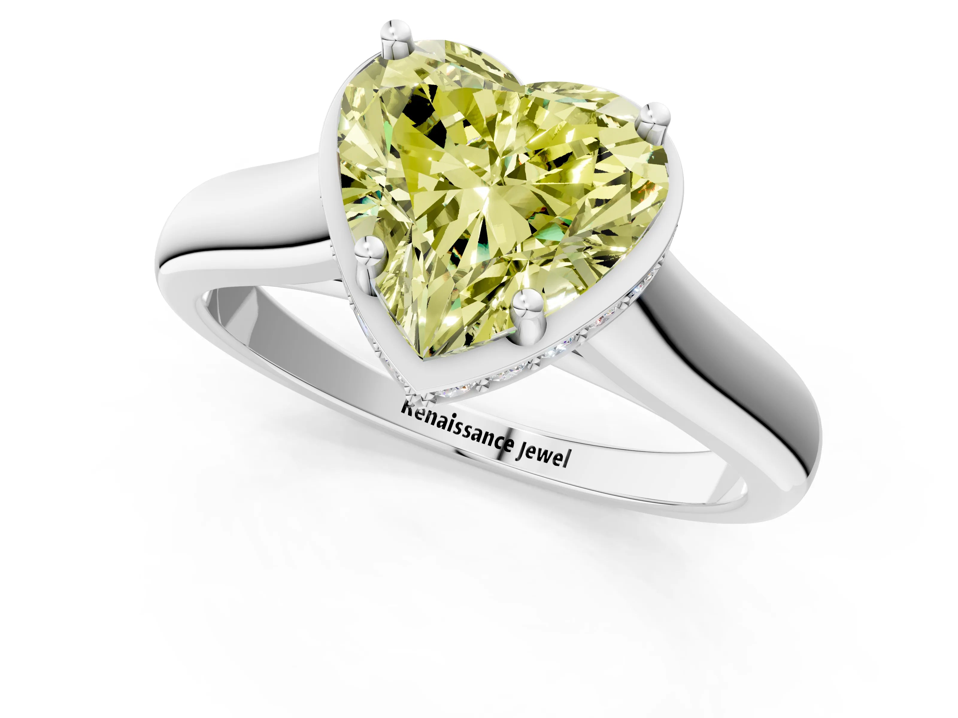 White gold Fancy Yellow Heart Cut Solitaire Diamond Engagement Ring with Four-Prong Setting and Tapered Band_13
