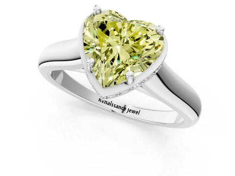 White gold Fancy Yellow Heart Cut Solitaire Diamond Engagement Ring with Four-Prong Setting and Tapered Band_13