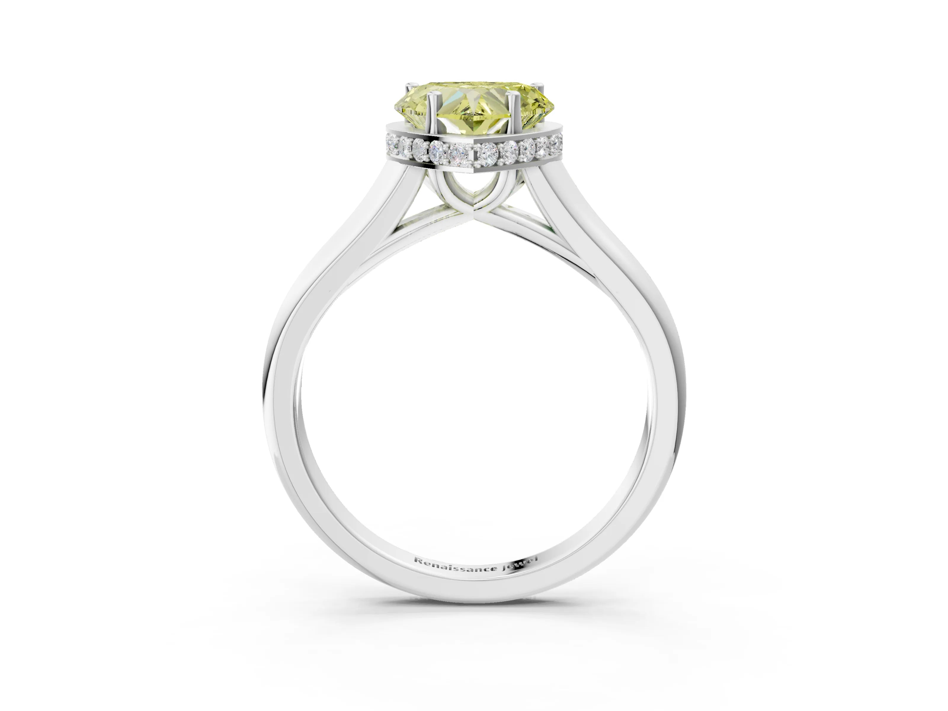 White gold Fancy Yellow Heart Cut Solitaire Diamond Engagement Ring with Four-Prong Setting and Tapered Band_15