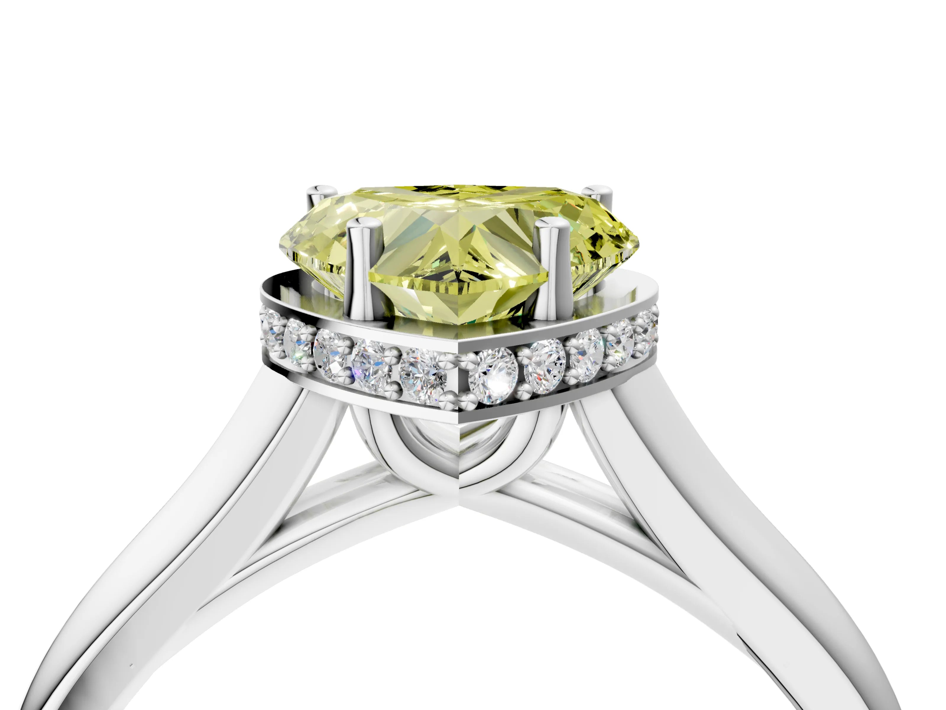 White gold Fancy Yellow Heart Cut Solitaire Diamond Engagement Ring with Four-Prong Setting and Tapered Band_16
