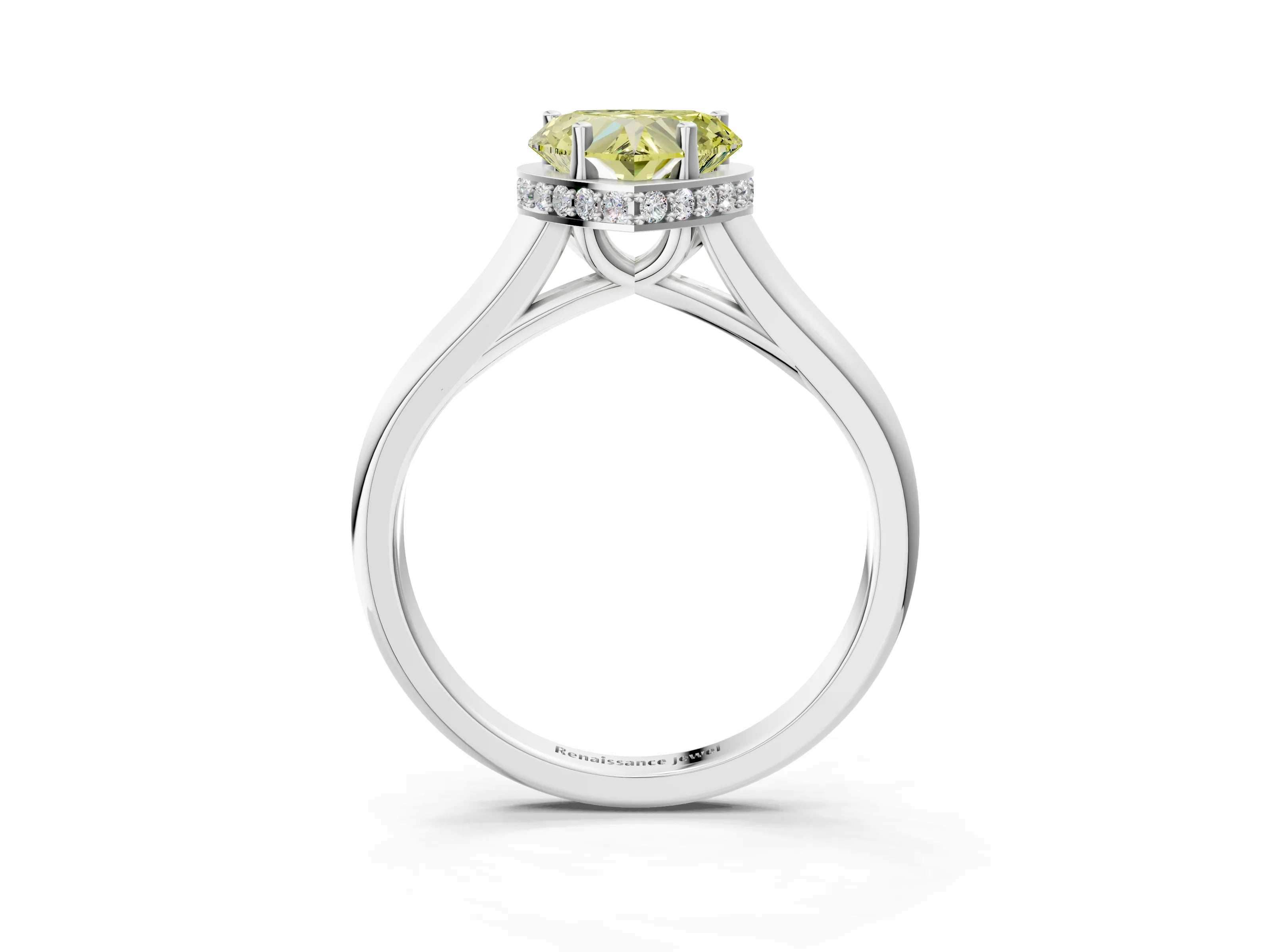 White gold Fancy Yellow Heart Cut Solitaire Diamond Engagement Ring with Four-Prong Setting and Tapered Band_3