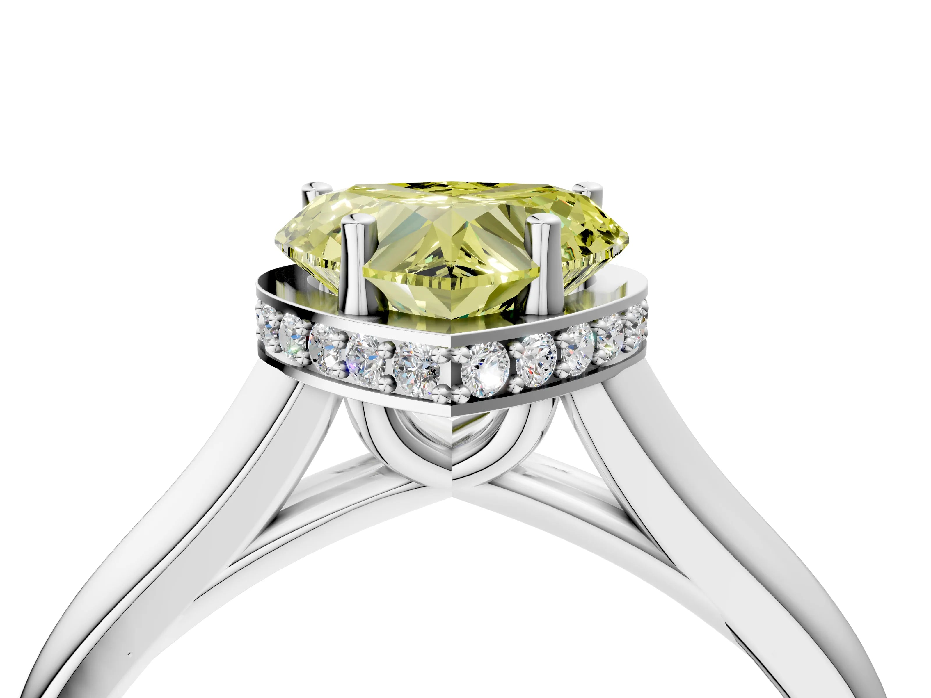 White gold Fancy Yellow Heart Cut Solitaire Diamond Engagement Ring with Four-Prong Setting and Tapered Band_4