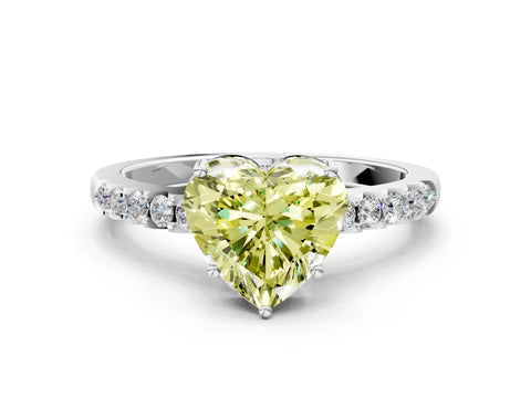 White gold Fancy Yellow Heart Cut Solitaire Diamond Engagement Ring with Pavé Band and Six-Prong Setting_12